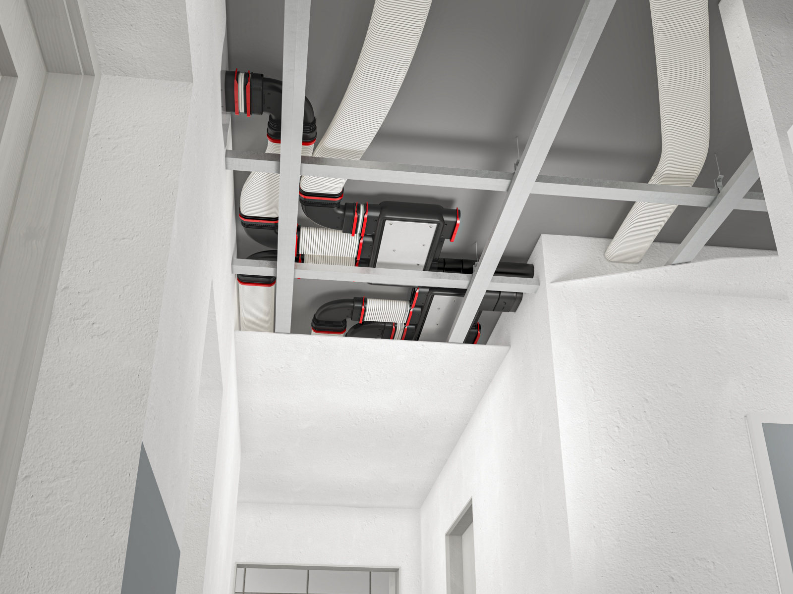 Installazione di condutture a soffitto e di impianti di ventilazione che richiedono spazio nell'ambito di una ristrutturazione di ampia portata