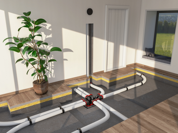 Milieu, living room, open floor, instalation, system, air distribution, parts with rapd lock,