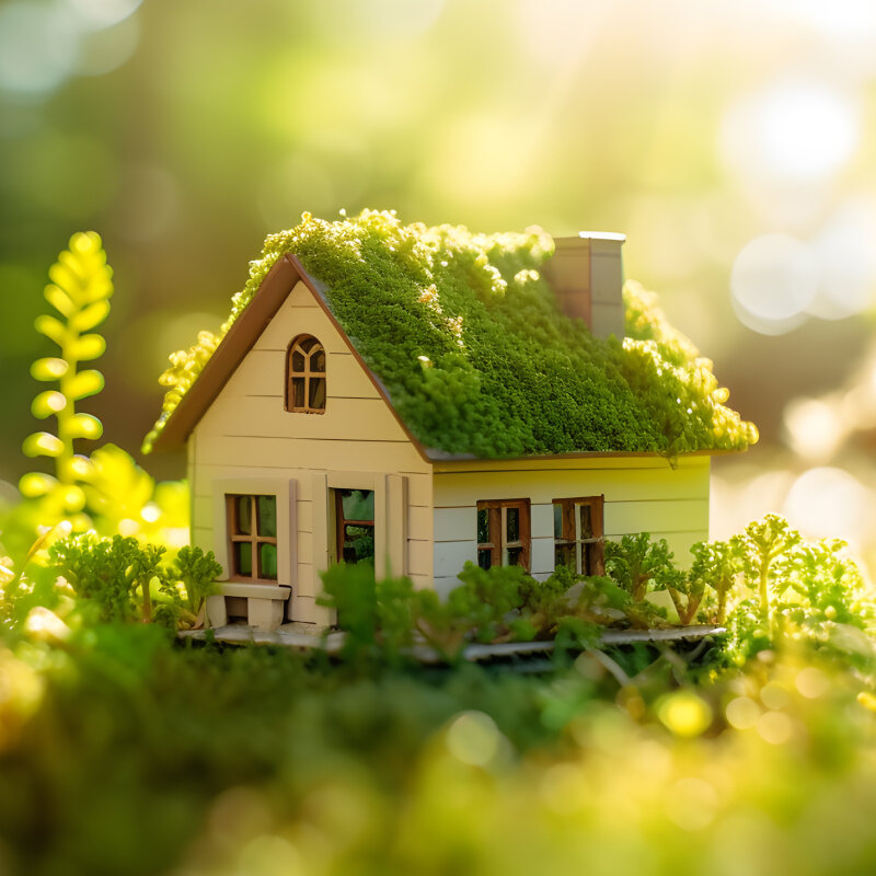 AdobeStock_626717510 Eco House In Green Environment. Miniture House On Grass, KI-generated, sustainability , nachhaltiges renovieren , SFH