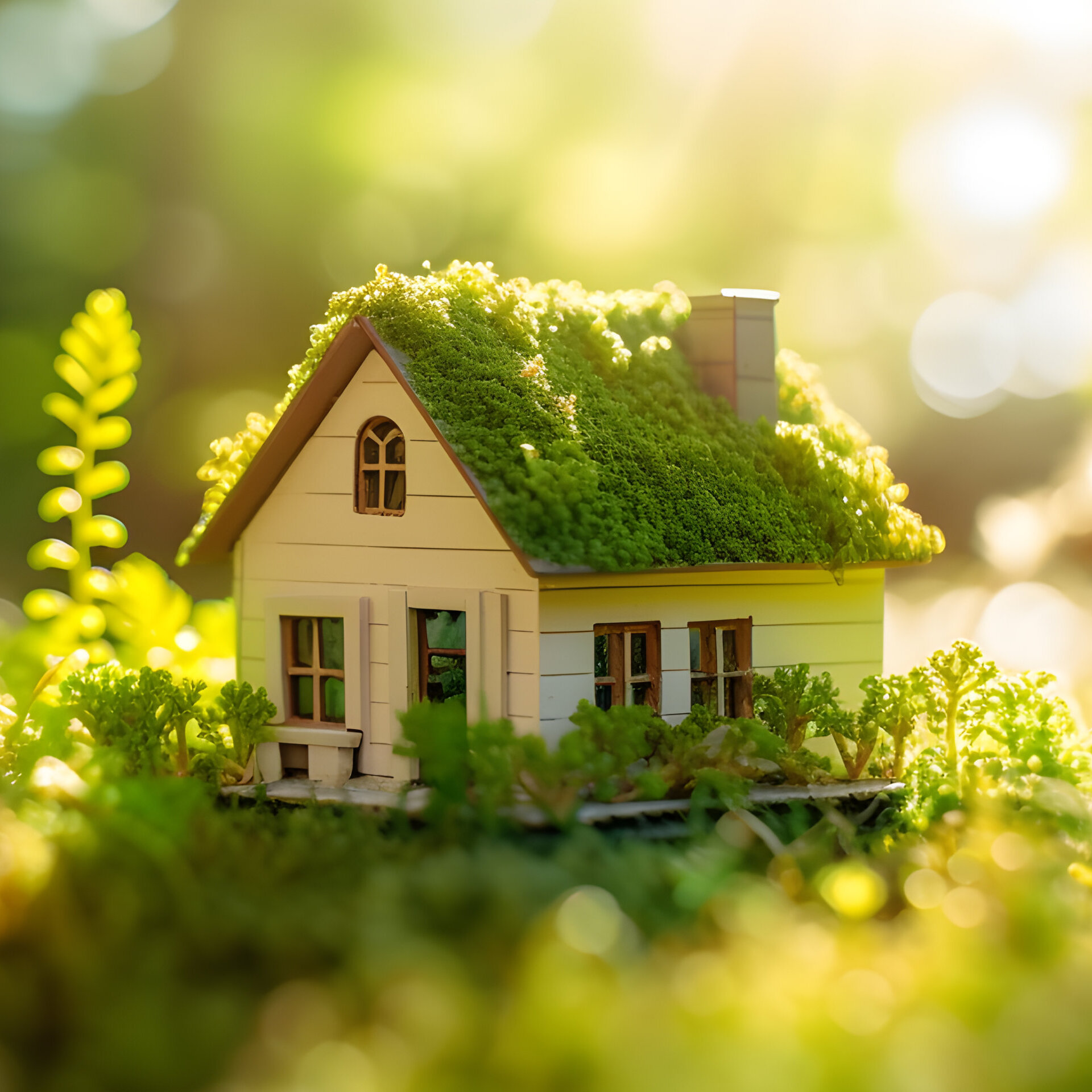 Eco House In Green Environment. Miniture House On Grass, KI-generated, sustainability , nachhaltiges renovieren , SFH