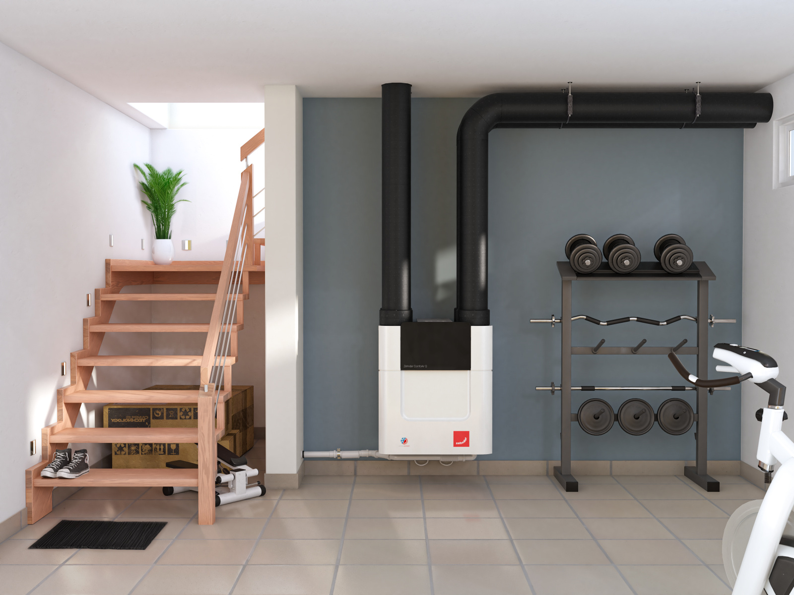 Rendering Zehnder ComfoAir Q350 TR Comfortable indoor ventilation Front view