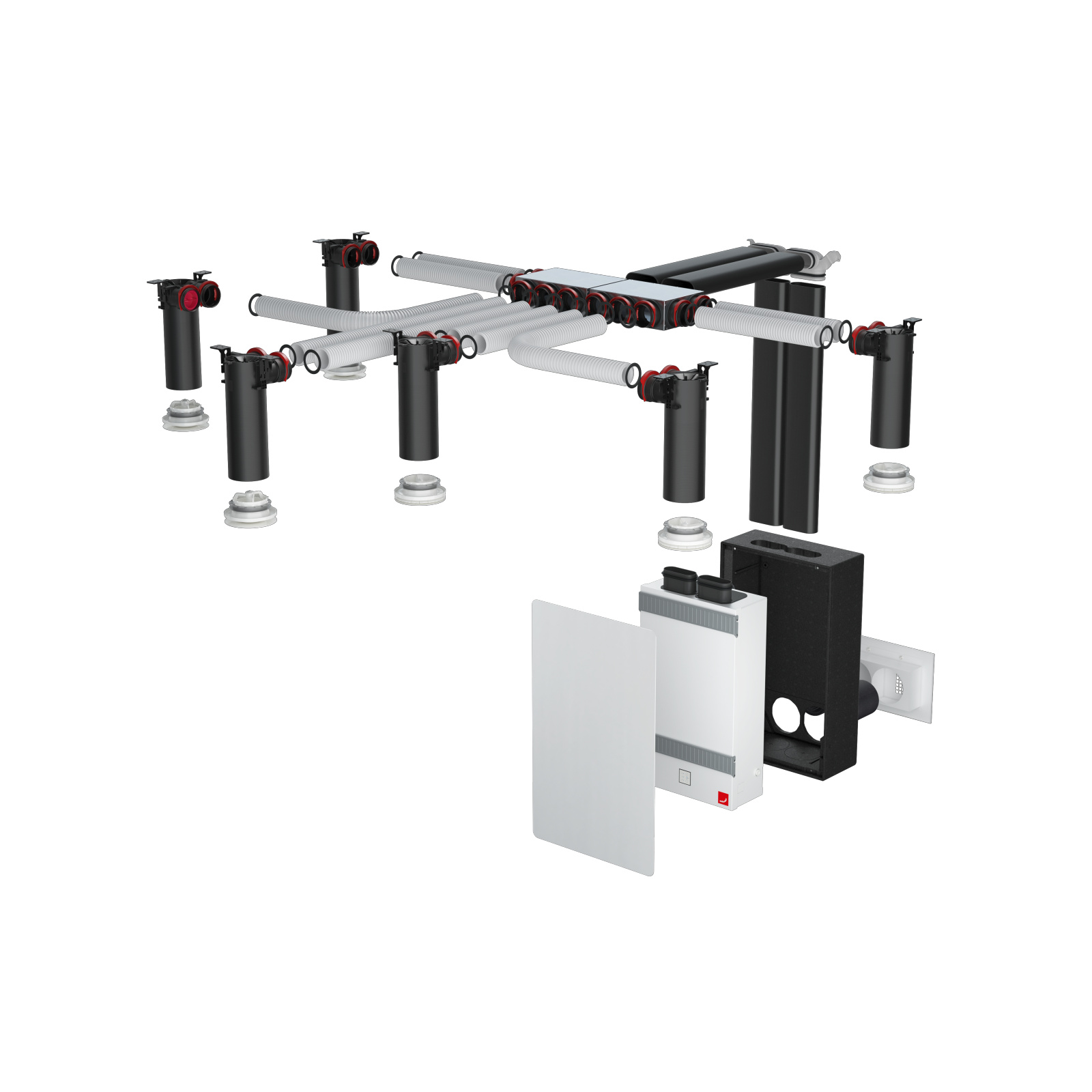 CA Fit 100, System, Explosion, inwall installation, Comfo tube 75, with distribution, Comfo Compact, CK 150, Rapid Lock,