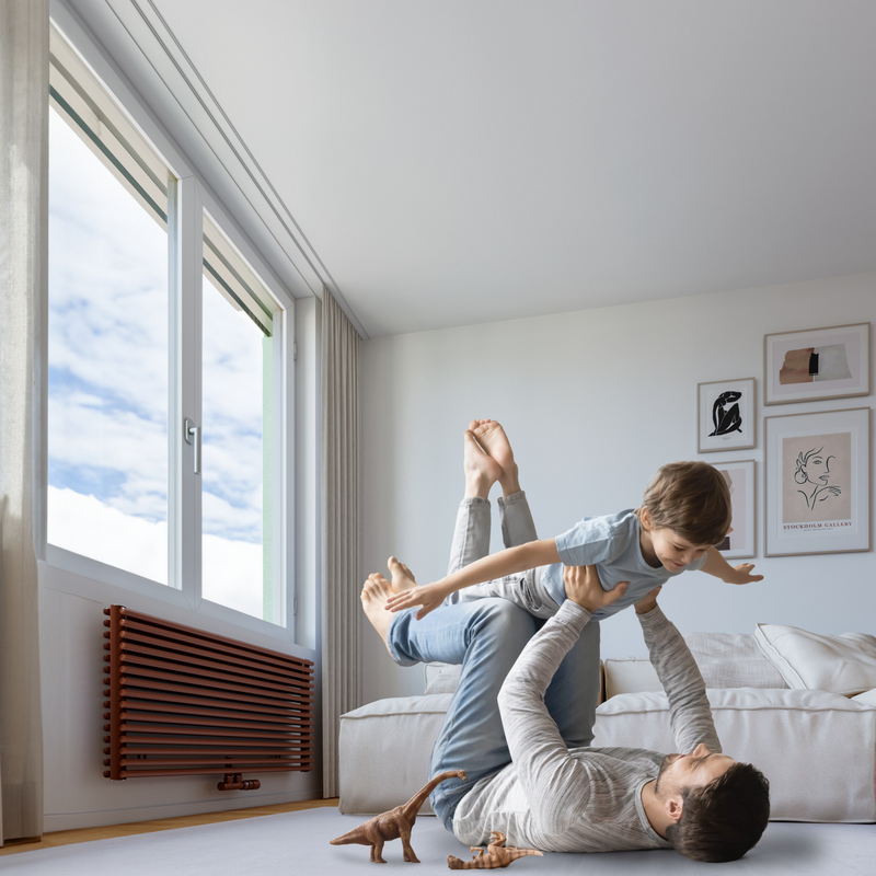 Happy young father lying on floor in living room hold fly with little preschooler son engaged in funny game together, loving dad relax playing with small boy child, enjoy family weekend at home, base iamge AdobeStock_332248000,