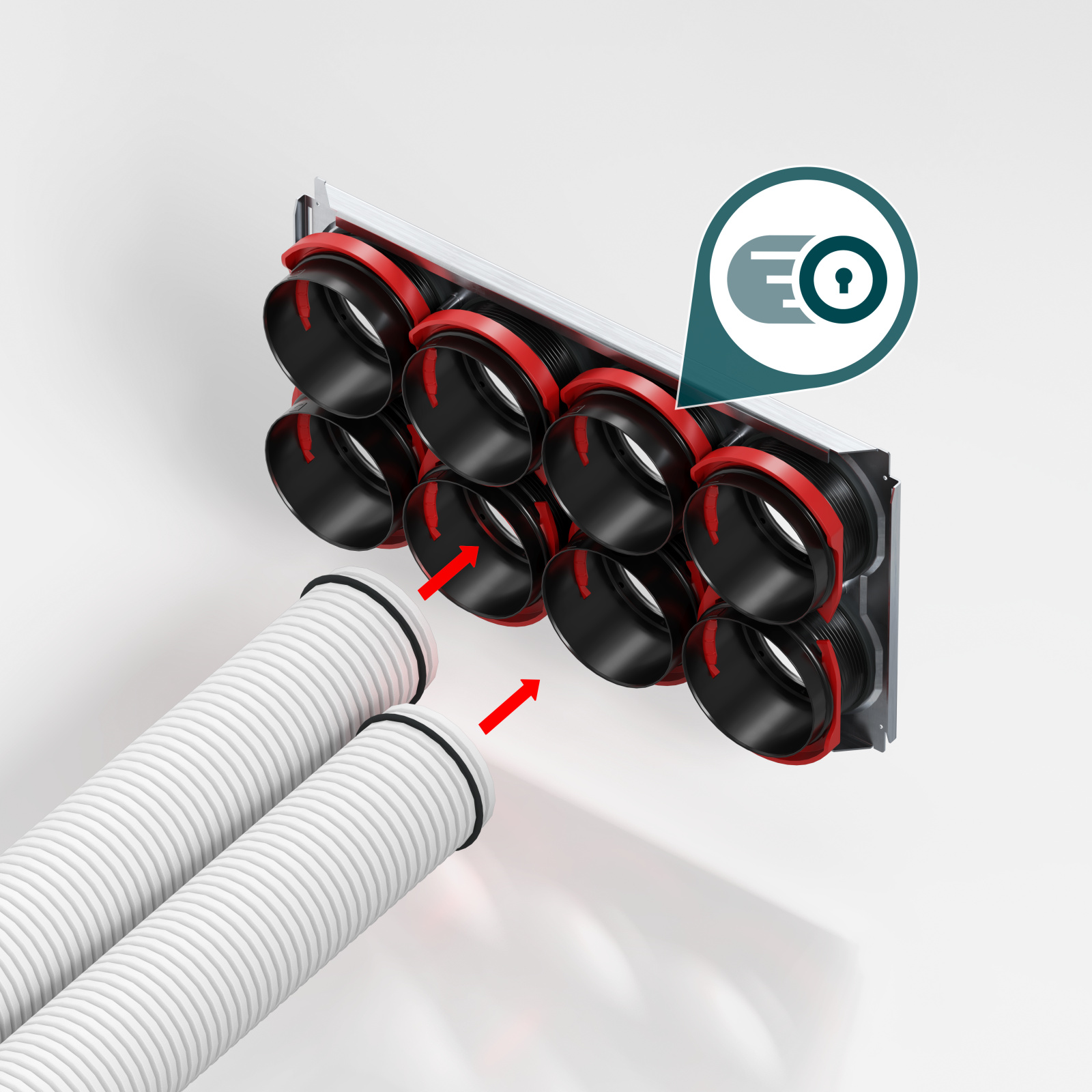 Rendering Zehnder ComfoWell mounting plate Comfortable indoor ventilation Angled view