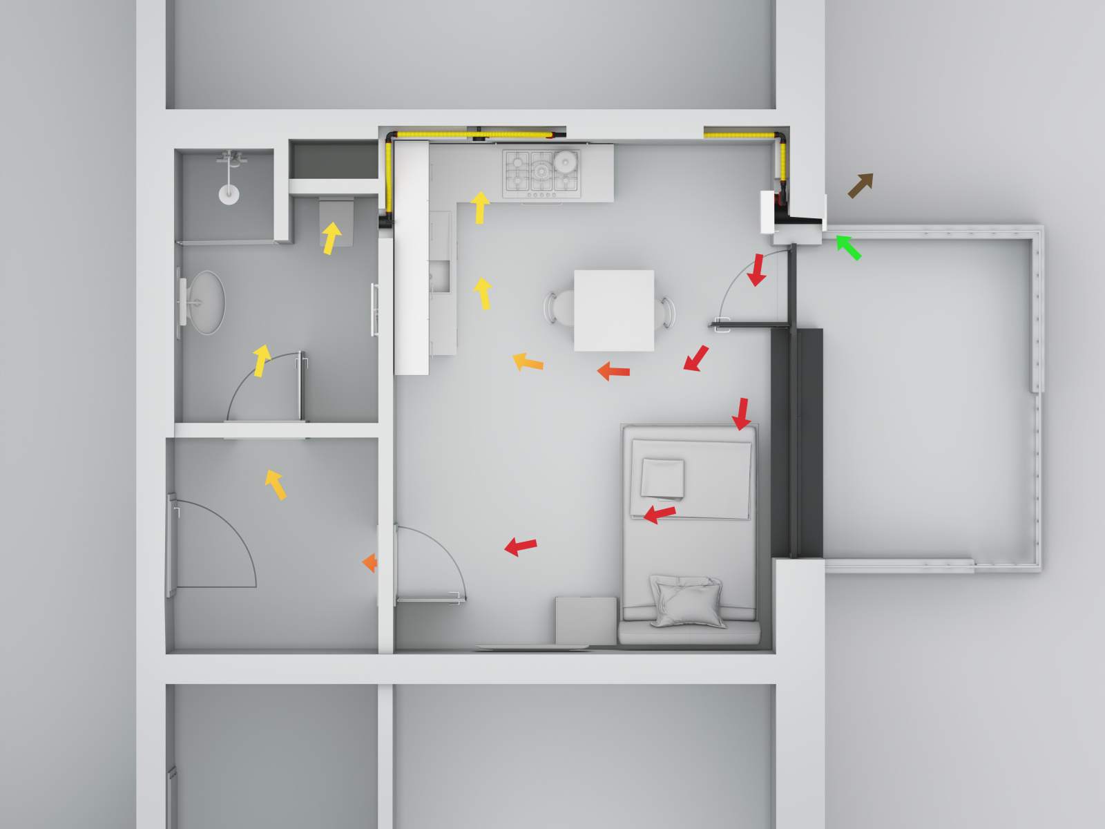 Rendering Zehnder ComfoAir 70 Decorative radiator Angled view